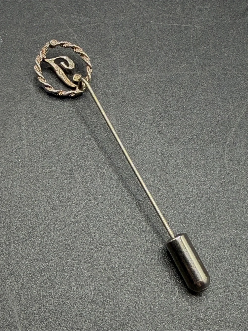 Vintage Letter J Silver Tone Metal Initial Stick Pin Brooch Jewelry Accessory